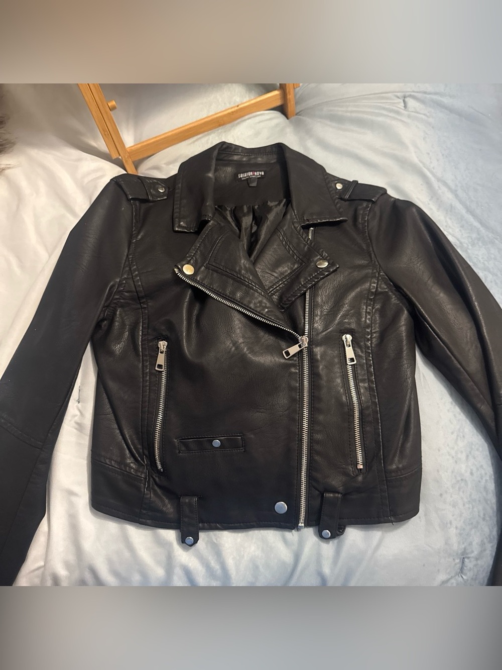 Fashion Nova Black Faux Leather Biker Jacket